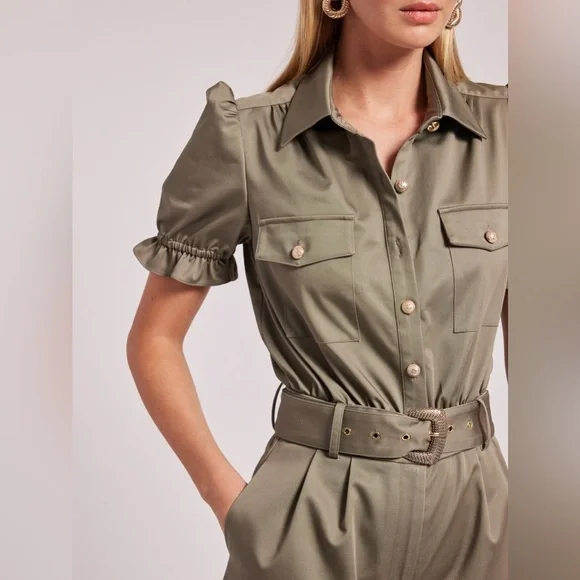 GENERATION LOVE Natlina Gambardine Romper Olive Green Women Size 0 2 XS Sm $325 - Picture 3 of 13